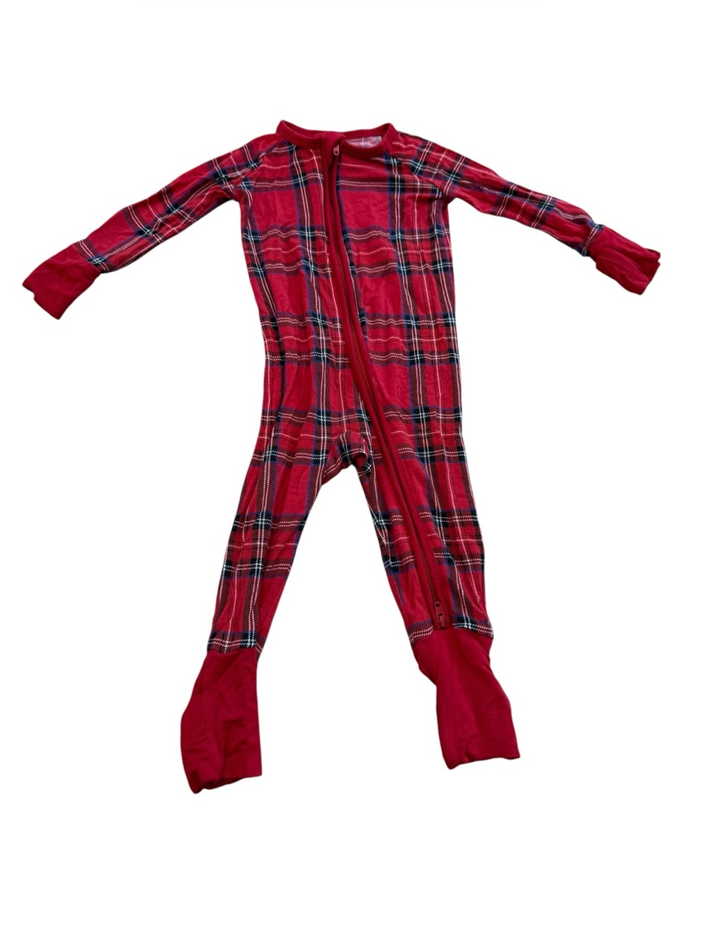 Little Sleepies Red Plaid Bamboo Zippy Convertible Sleeper 3-6 Months